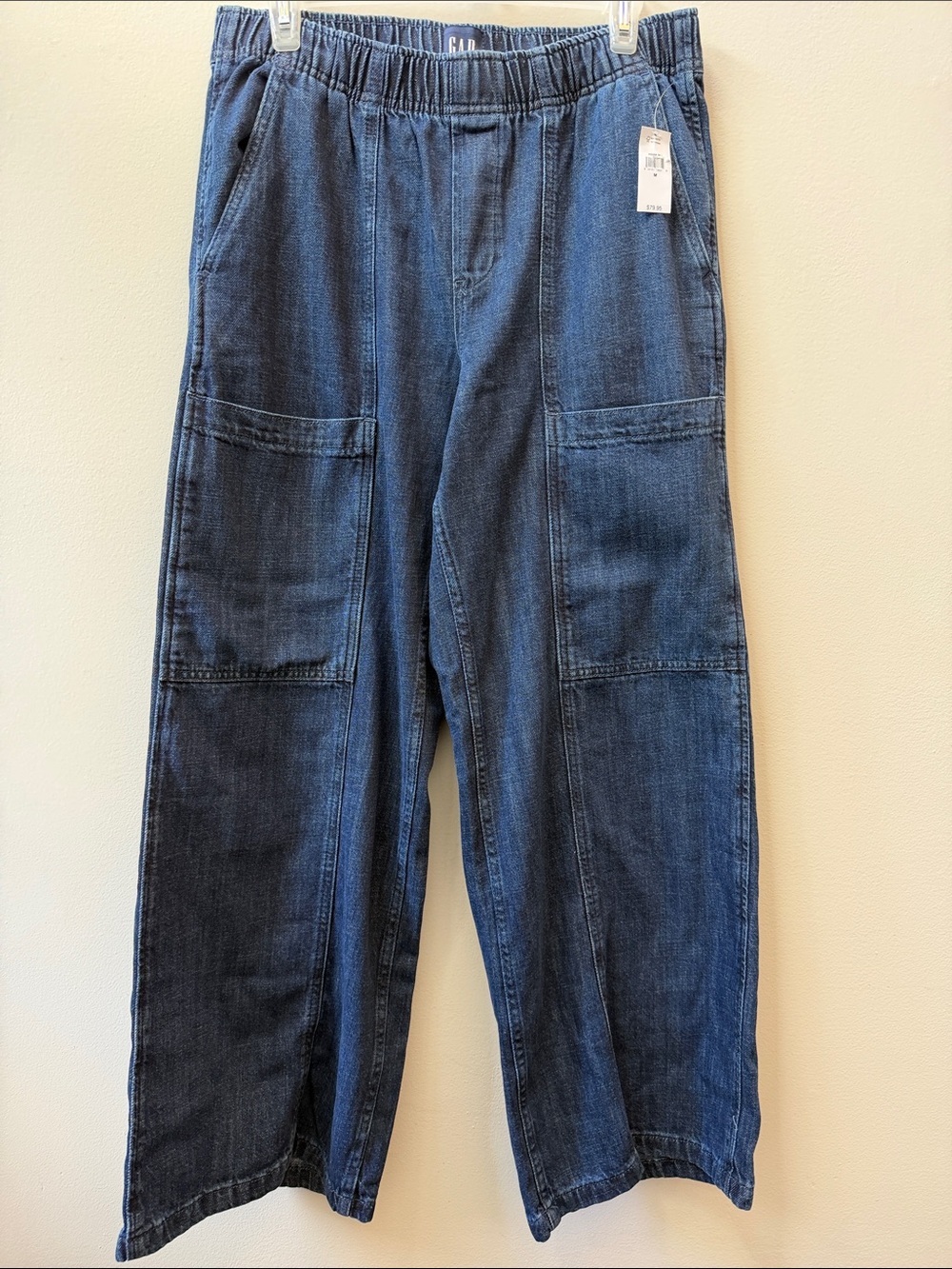 GAP Indigo Blue High Rise Wide-Leg Denim Jeans Elastic Waist Flare Festival Vibe